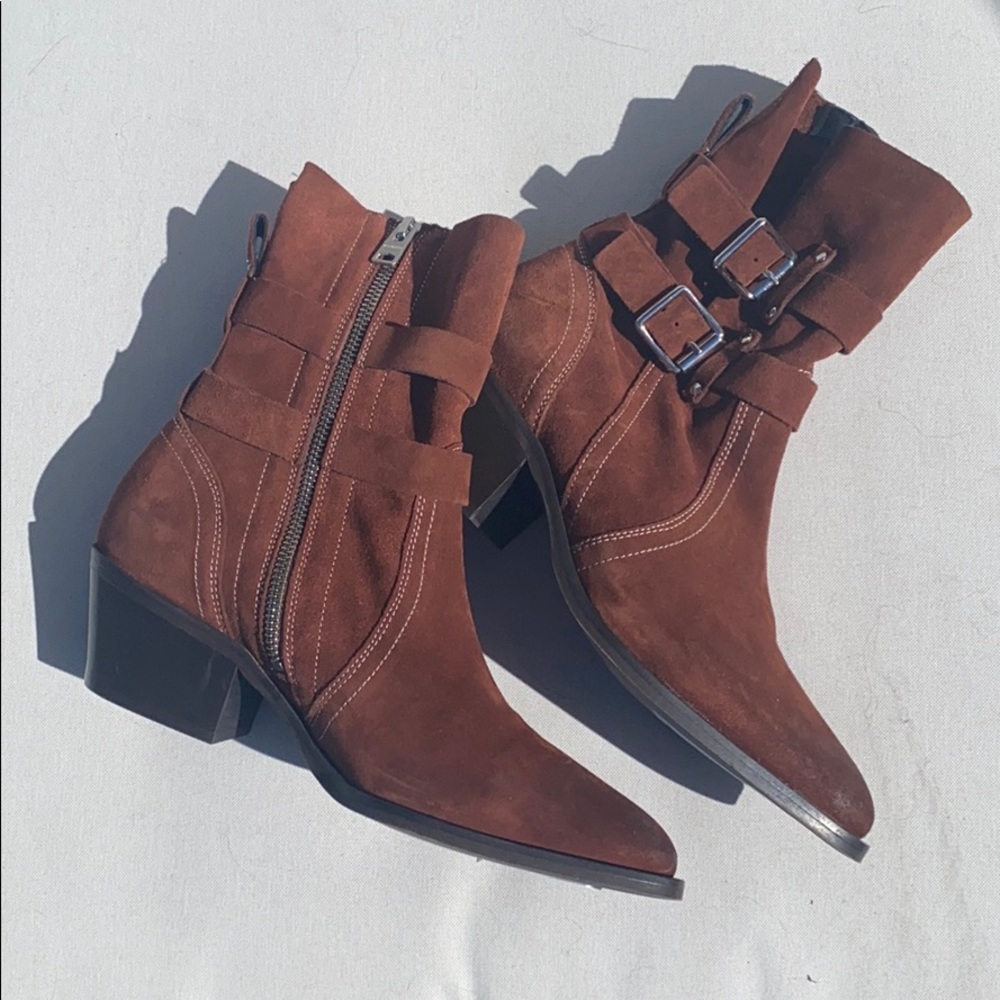 ALLsaints Harriet Dual Buckle Boot - Rust Suede